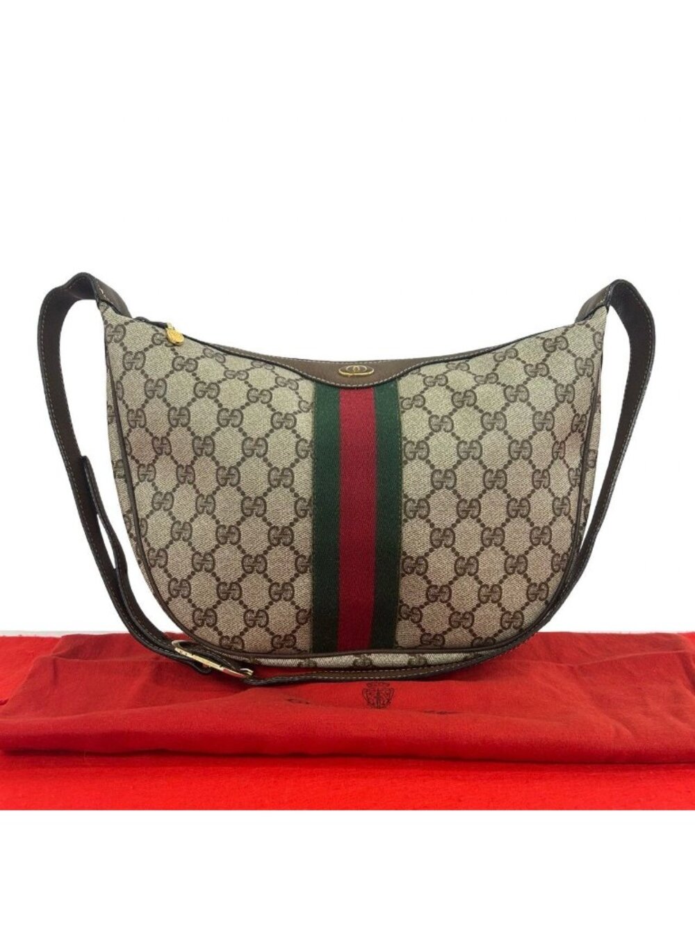 Gucci Vintage Sherry Line GG Pattern Logo Leather Shoulder Bag Brown